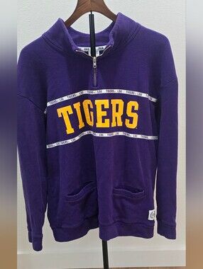 VS PINK LSU Tigers Quarter Zip Sweatshirt M Y2K Collegiate Game Day Purple